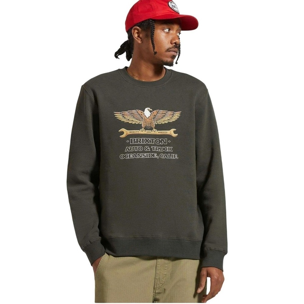 Black Brixton Mens Oceanside Auto & Truck Eagle Graphic Crewneck Sweatshirt M
